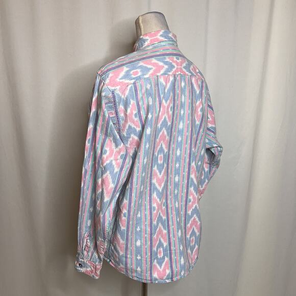 Sudden Impact Vintage Southwestern Print Button Up Shirt Pastel Womens Large 80s - Picture 10 of 11